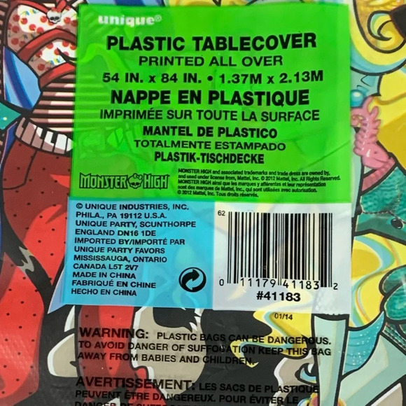 Monster High Dolls Tablecover Party Supply Plastic NOS 2011 54" x 84" Sealed - Picture 5 of 11